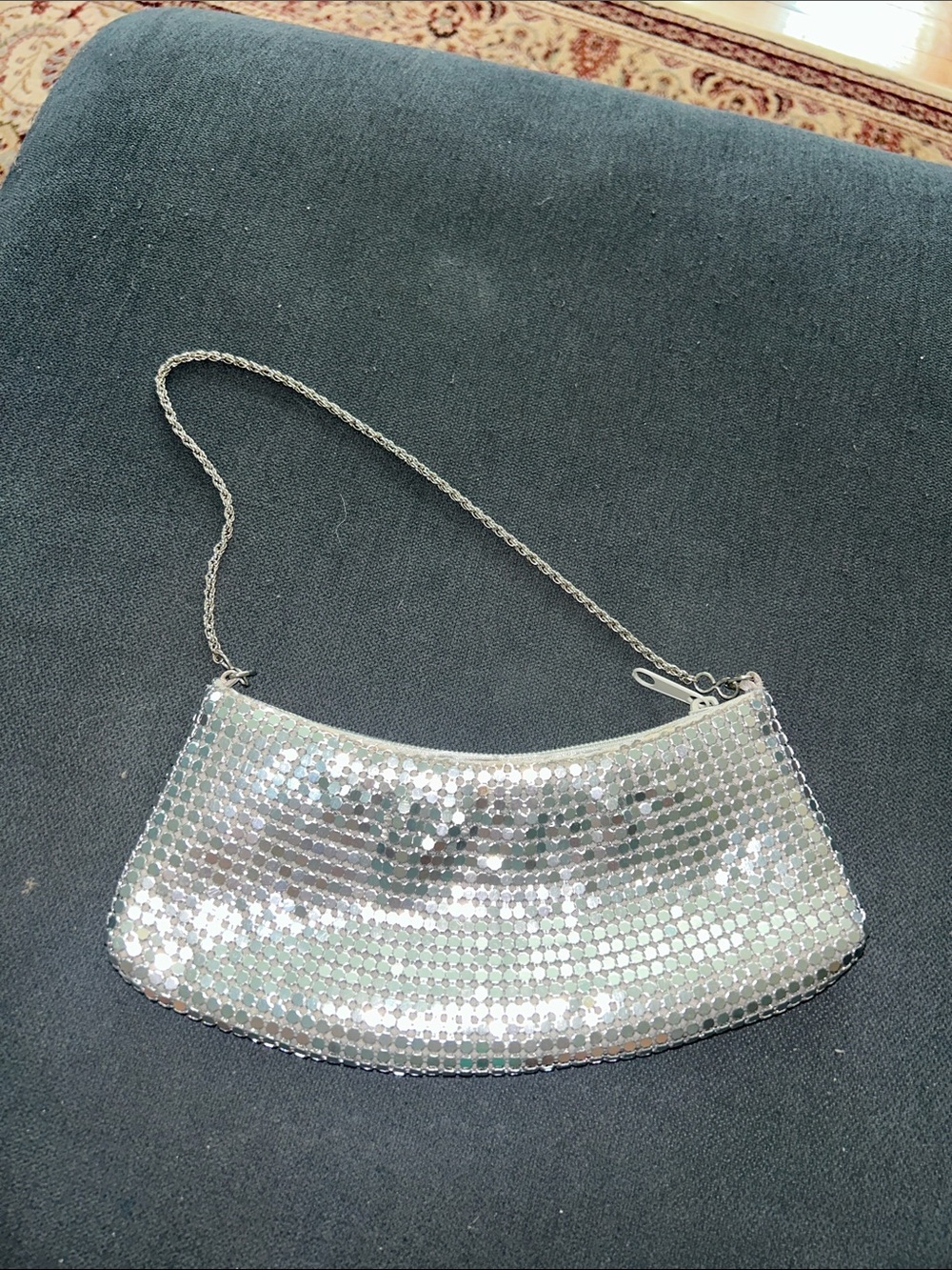 Silver Sequin Chain-Handle Evening Bag